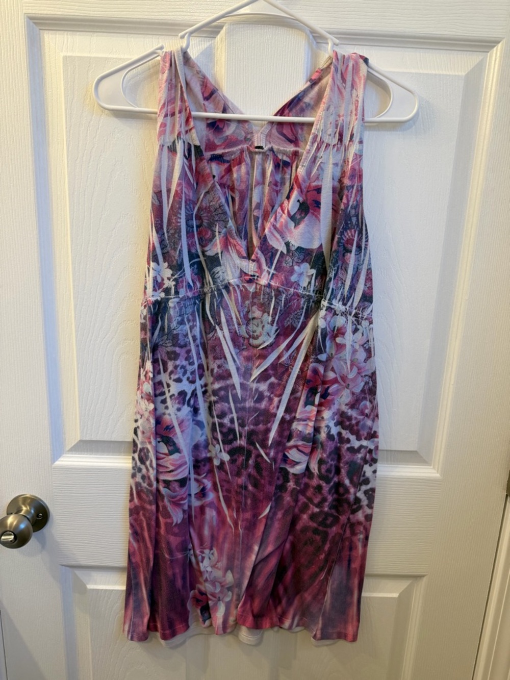 Sleeveless Pink & Purple Floral Leopard Print Nightie